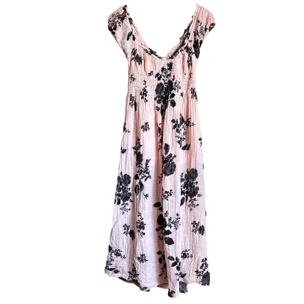 Free People Size XS Dress Pink Rose Cotton Gauze Regency Babydoll Boho Milkmaid